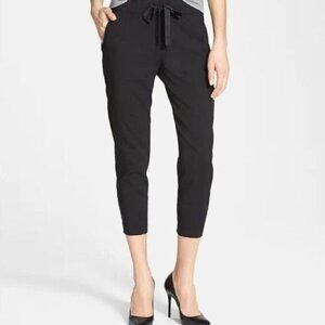 Theory Toro W Black Linen Blend Elastic Waist Cropped Pants